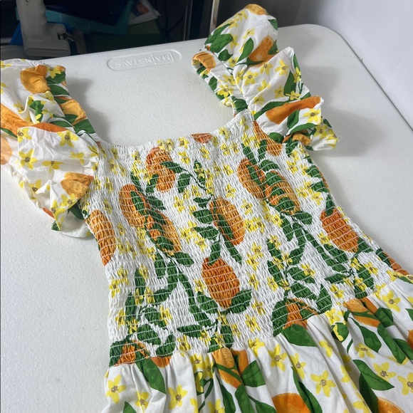 8 OAK LANE Sz M Orange Grove Smocked Tiered Dress Cotton Flutter Sleeve - Picture 13 of 13